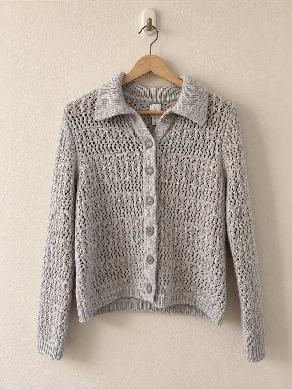 Joie Gray Open Knit Crochet Button Front Cardigan Sweater Size M